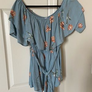 Off the shoulder blue floral romper